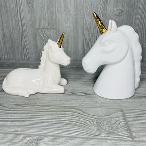 Unicorn piggy banks 2 white and gold unicorn decorating bank money savings